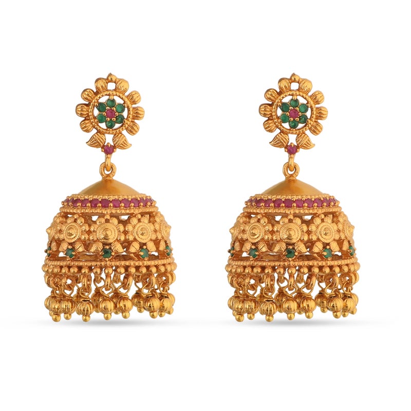 TARINIKA Antique Gold Plated Indian Long Necklace Set for Women with Jhumka, Dangle, Drop Earring Brass Traditional Wedding Desi Jewelry CZ Gemstone Bridal Necklace (Dara Antique) - Image 4